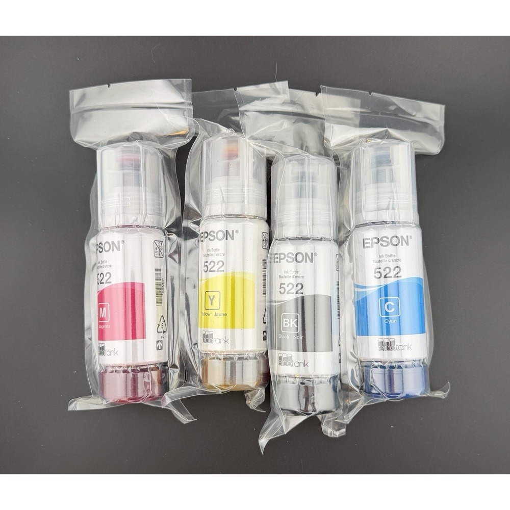 New Genuine 4-pk Epson 522 Ink Bottles ET-2720 ET-2800 ET-2803 ET-4700 ET-4800